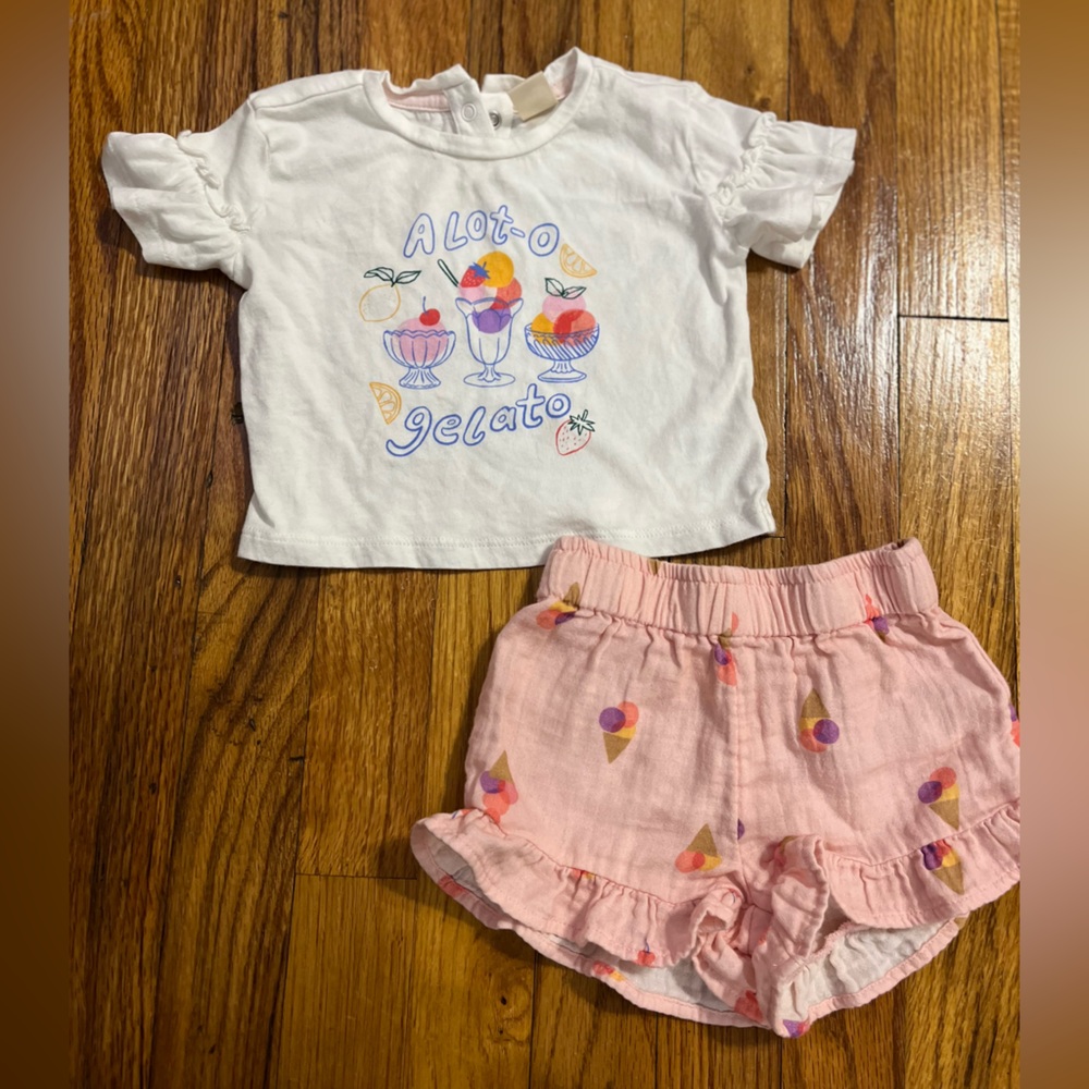 White and Pink Ice Cream Print Baby Outfit